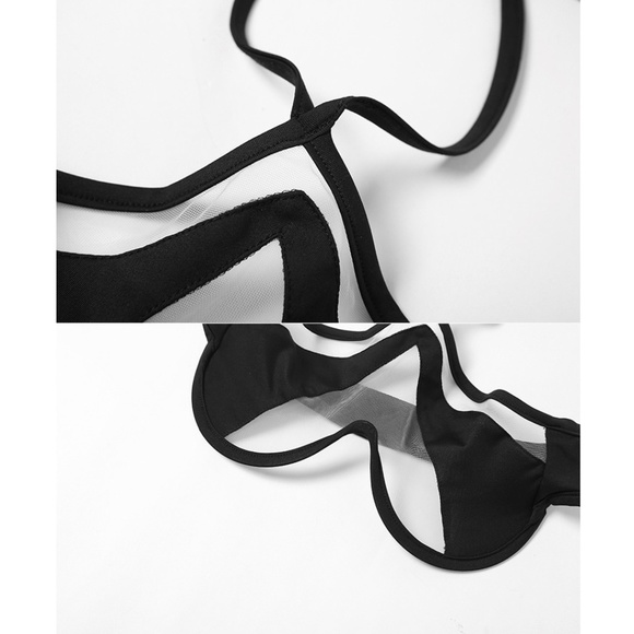 NEW! Black sexy mesh cut out 2 piece bikini set; top & bottom see through mesh - Picture 14 of 16